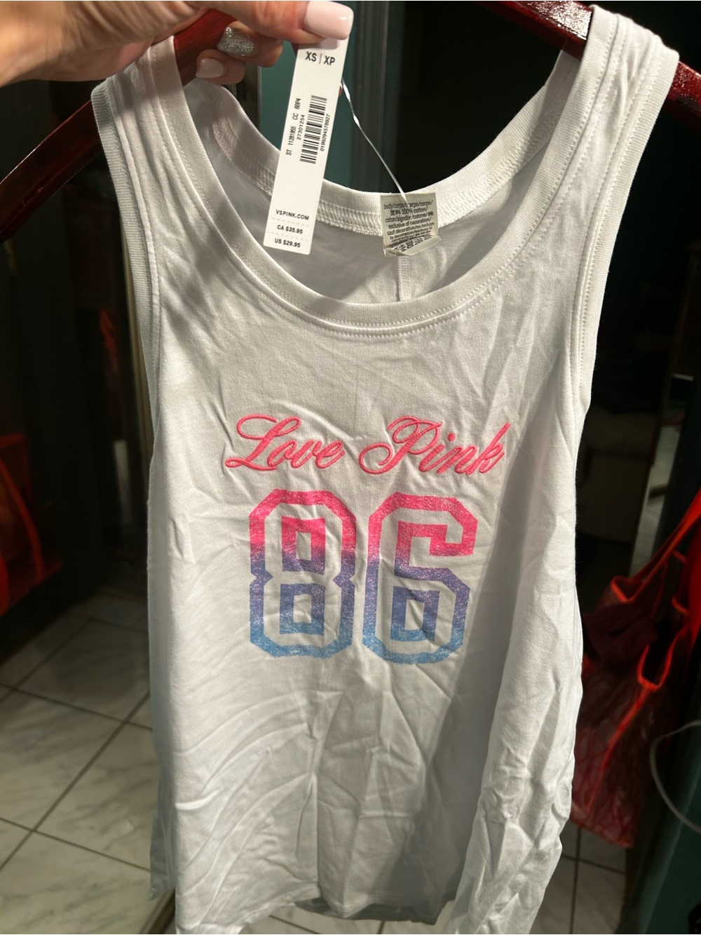 PINK Victoria's Secret White Tank with Pink and Blue Ombre Graphic